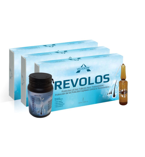 Set Revolos + Hairwake / Лосьон c Флуридилом, 3 упаковки + Стимулятор роста волос, 60 капсул - на месяц Set Revolos + Hairwake / Лосьон c Флуридилом, 3 упаковки + Стимулятор роста волос, 60 капсул - на месяц