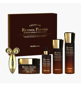 WellDerma Retinol Peptide Lifting Restore Special Set / Премиальный набор с массажером на основе ретинола и пептидов для лифтинга и восстановления кожи из 5 предметов (150 мл + 30 мл + 120 мл + 50 мл + 1 шт)